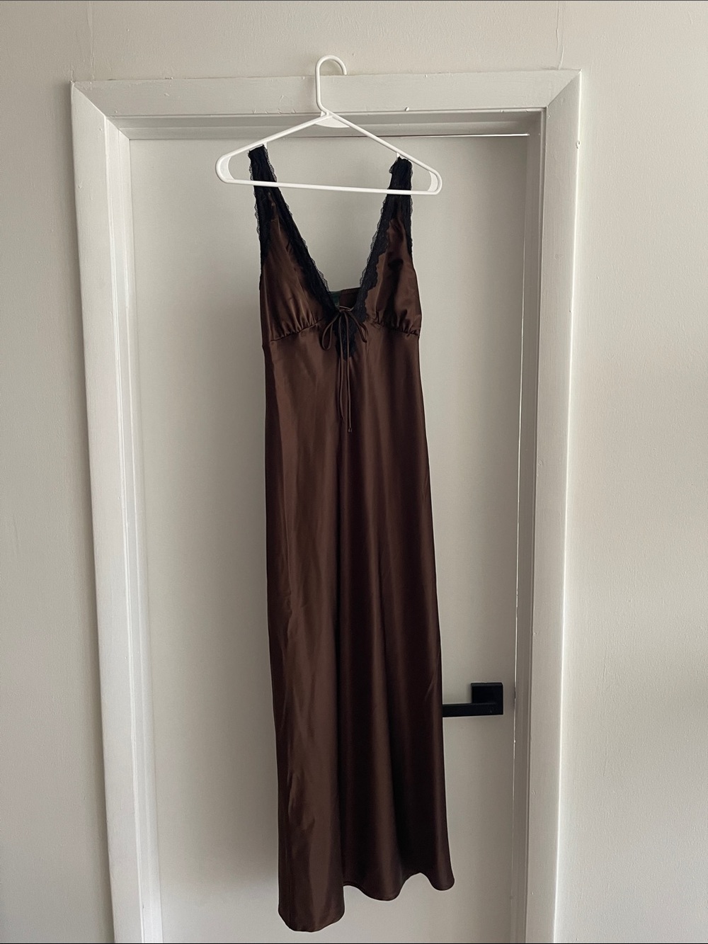 Women’s Brown Lace-Trim Satin Nightgown